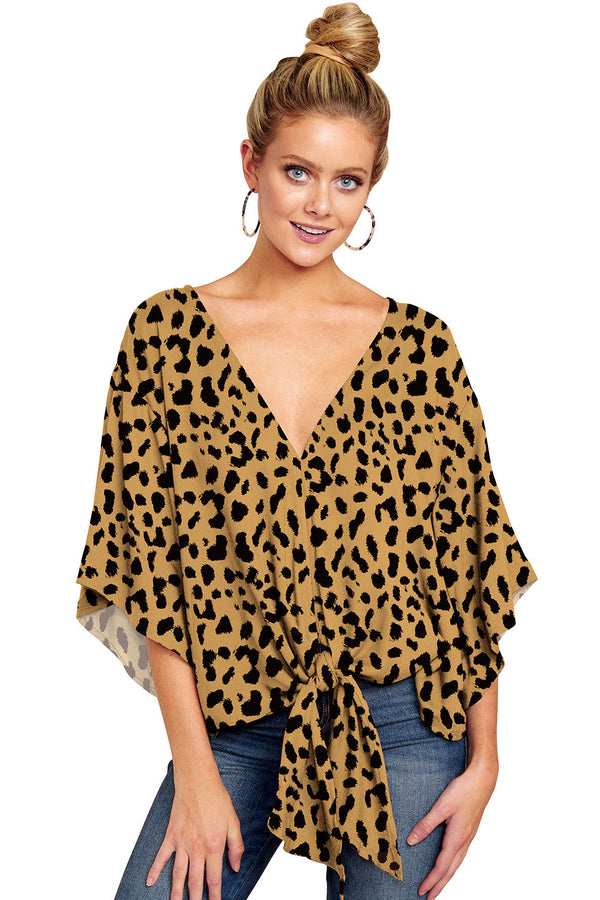 Women's Leopard Print Floral Tie Front Shirt