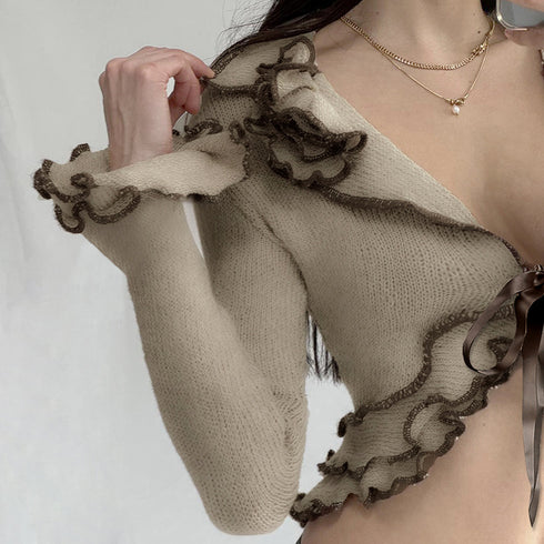 American Girl Slimming Petal Sleeve Lace-up Top