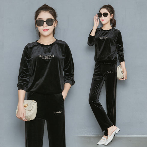 Women's Wide Leg Velvet Tracksuit
