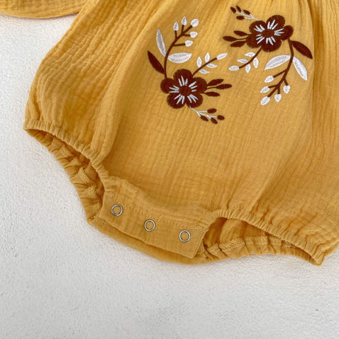 Infant Girls Double Wrinkle Cotton Long-sleeve Romper