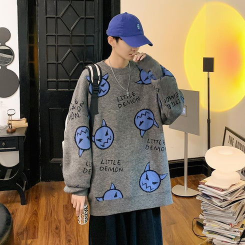 Cartoon Loose Knit Unisex Round Neck Pullover Sweater