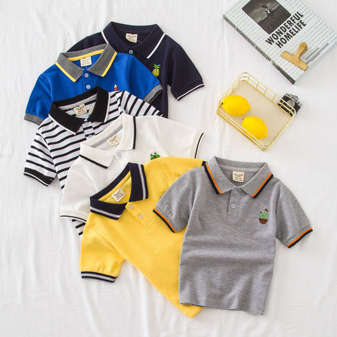 Kids Cotton Cartoon Pattern Casual Short Sleeves Shirt