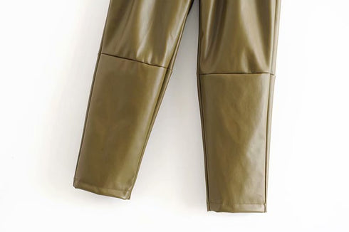 Ladies high waist lace leather pants