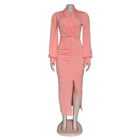 Women's Pink long-sleeved thigh cut dress