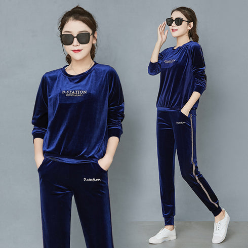 Women's Wide Leg Velvet Tracksuit