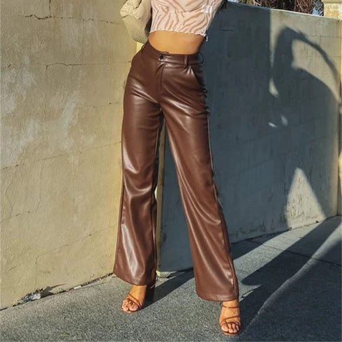 Women's High Elastic Leather Pants