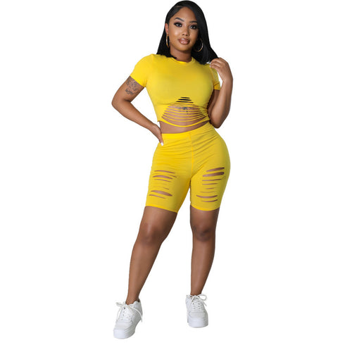 Women's Skinny Ripped Short Sleeve Tracksuit