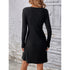 V-neck Long Sleeves Button Waist Dress
