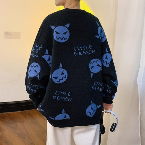 Cartoon Loose Knit Unisex Round Neck Pullover Sweater