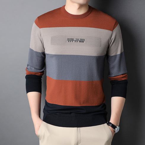 Men's Round Neck Striped Knitted Shirt