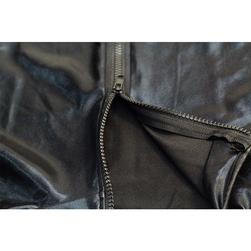 American Mesh Stitching Patent Leather One-piece Lingerie