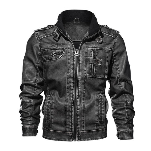 Men's Leather Jacket Stone Washed Leather Jacket Stand-up Collar Coat