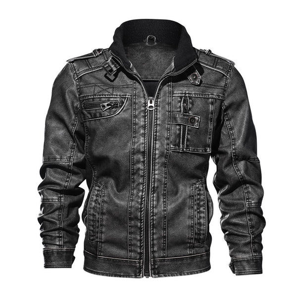 Men's Leather Jacket Stone Washed Leather Jacket Stand-up Collar Coat