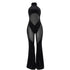 New Hanging Neck Sexy Stitching Solid Color Sleeveless Mesh Stitching Casual Jumpsuit