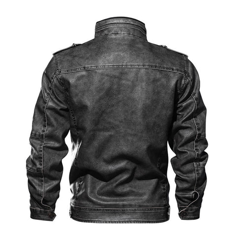 Men's Leather Jacket Stone Washed Leather Jacket Stand-up Collar Coat