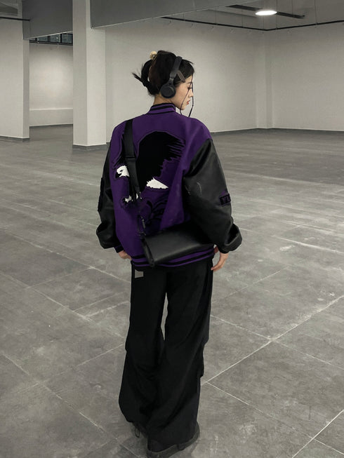 New Eagles Velvet 3D Embroidery Baseball Jacket American Style Varsity Jacket