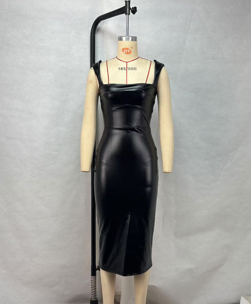 American Style Women's Suspender Dress in Black and Camel