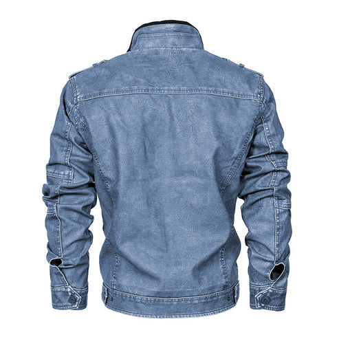Men's Leather Jacket Stone Washed Leather Jacket Stand-up Collar Coat