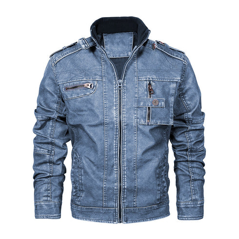 Men's Leather Jacket Stone Washed Leather Jacket Stand-up Collar Coat