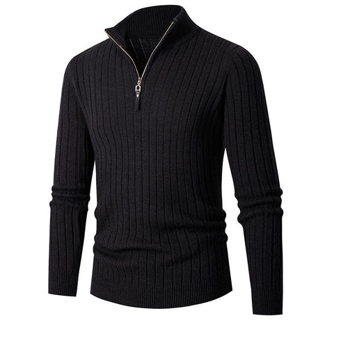 Vertical Bar Half Turtleneck Zipper