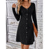 V-neck Long Sleeves Button Waist Dress