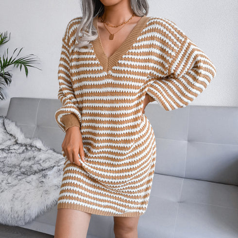 Women's Long Sleeve Striped Sweater Dress
