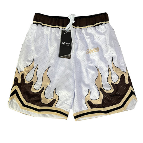 Men Flame Double Layer Mesh Style Shorts
