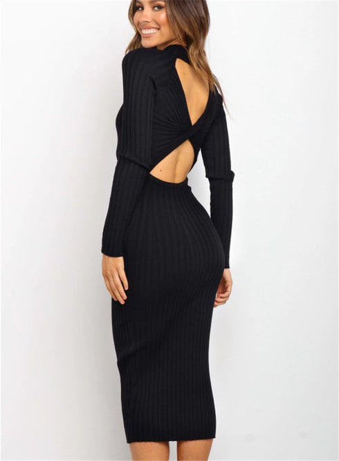 Women's Suits Sweater Backless Bow Tight Dresses