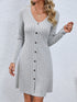 V-neck Long Sleeves Button Waist Dress