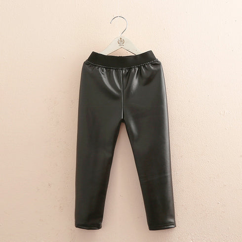 Children's Warm Slim Leather Pants