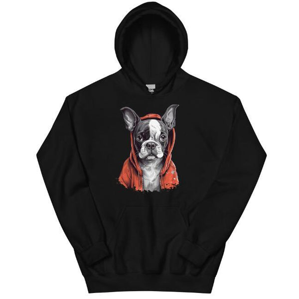 Boston Terrier Print In Red Pocket Cap Hoodie