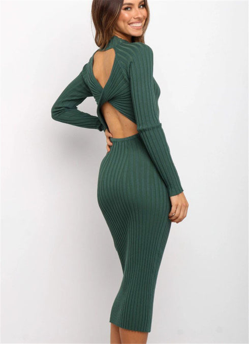 Women's Suits Sweater Backless Bow Tight Dresses