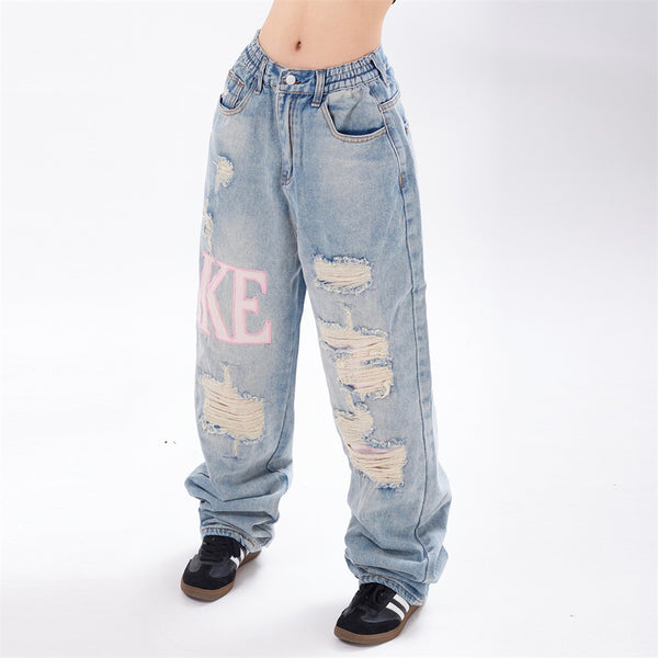 Girls Ripped Beggar Denim Trousers