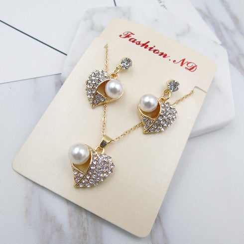 Peach Heart Pearl Jewelry Set