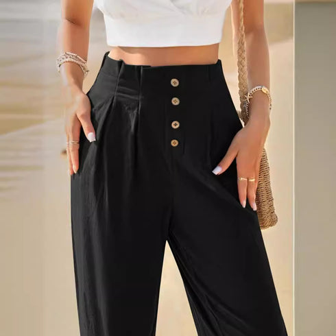 Women's Casual High Waist Cotton Trousers