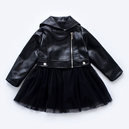 Girls' Stitched Leather Skirt Jacket