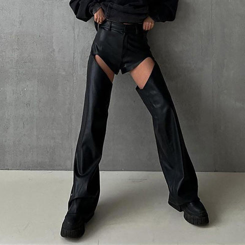 Women's Loose Hollow Straight Black Trousers