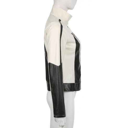 Patchwork Slim Leather Jacket