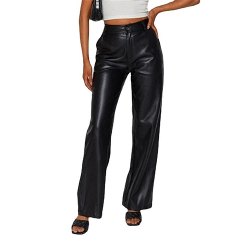 Women's High Elastic Leather Pants