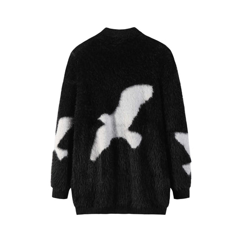 Carrier Pigeon Jacquard Furry Lapel Sweater