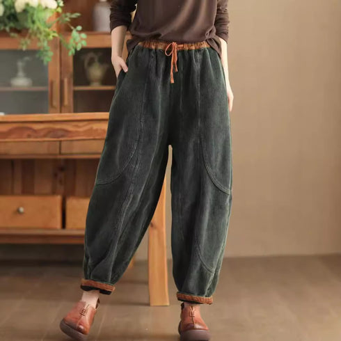 Women's Loose Stitching And Brushed Warm Trousers