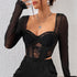 Women's Lace Mesh Fishbone Slim Fit Top