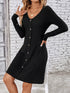 V-neck Long Sleeves Button Waist Dress