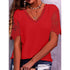 Women Summer Loose V Neck Lace tops