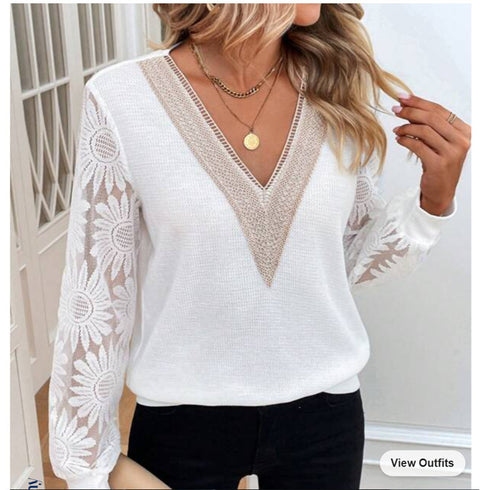 Women's Clothing Long Sleeve V-neck Stitching Shirt