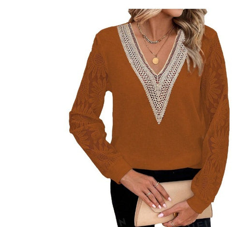 Women's Clothing Long Sleeve V-neck Stitching Shirt