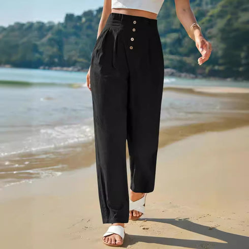 Women's Casual High Waist Cotton Trousers