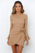 Women's Long Sleeve Ruffle Flared Short Dresses