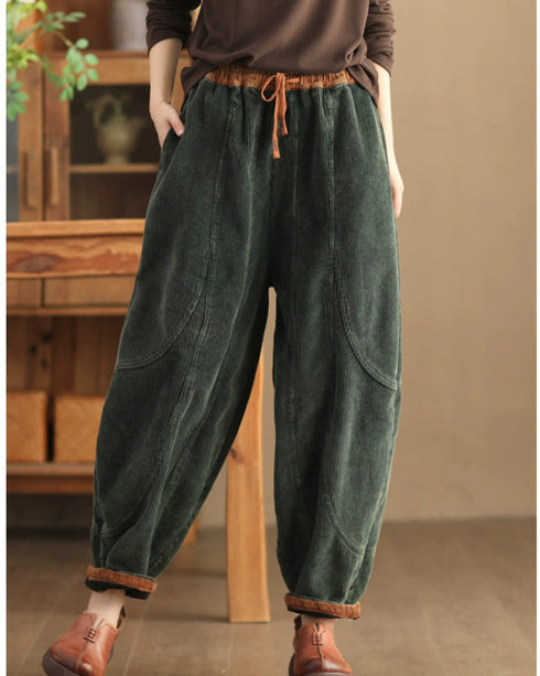 Women's Loose Stitching And Brushed Warm Trousers