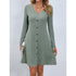 V-neck Long Sleeves Button Waist Dress